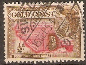 Gold Coast 1952 d Bistre-brown and scarlet. SG153a.
